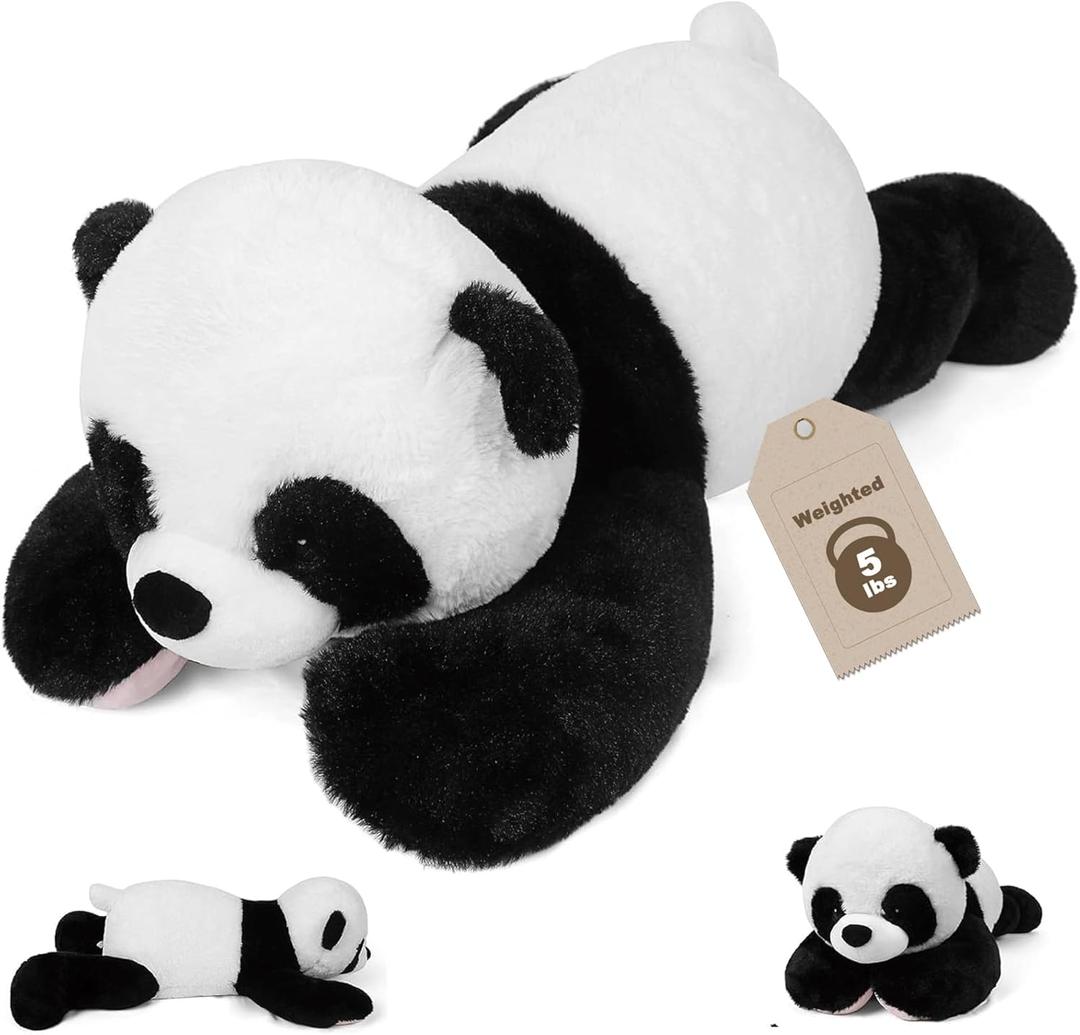 JellyMallow 5 lbs 24 inches Panda Weighted Stuffed Animals, Cuddly Weighted Panda Plush Pillow Giant Plushie Ideal Gift for Adults & Kids