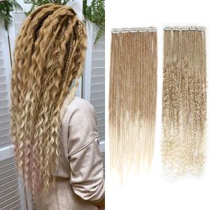 10 PCS Mixed Clip in Dreadlock Extensions, 24 inch Synthetic Boho Dreads Extensions, Thin Straight and Curly Dreadlock for White Women, brown to blonde