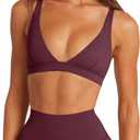 LASLULU Womens Deep V-Neck Sports Bra Padded Wireless U Back Workout Bra Low Impact Gym Workout Yoga Crop Tops (Purple, XS)