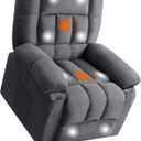 DUMOS Power Lift Recliner Chair with Vibration Massage and Heat for Elderly, Ergonomic Overstuffed Breathable Fabric Reclining Chair with 3 Pockets, Remote Control, Living Room, Bedroom, Grey