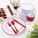 WELLIFE 700 Pieces Red Plastic Plates - Disposable Silverware and Cups, Include: 100 Dinner Plates 10.25, 100 Dessert Plates 7.5, 100 Red Cups 9 OZ, 100 Plastic Cutlery