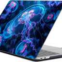 Compatible with MacBook Air 13.6 Inch 2022 2025 Release M2 A2681 M4 A3240 Plastic Black Computer Case for Girl Boy Fashion Pattern Abstract Dark Ocean Neon Glowing Jellyfish