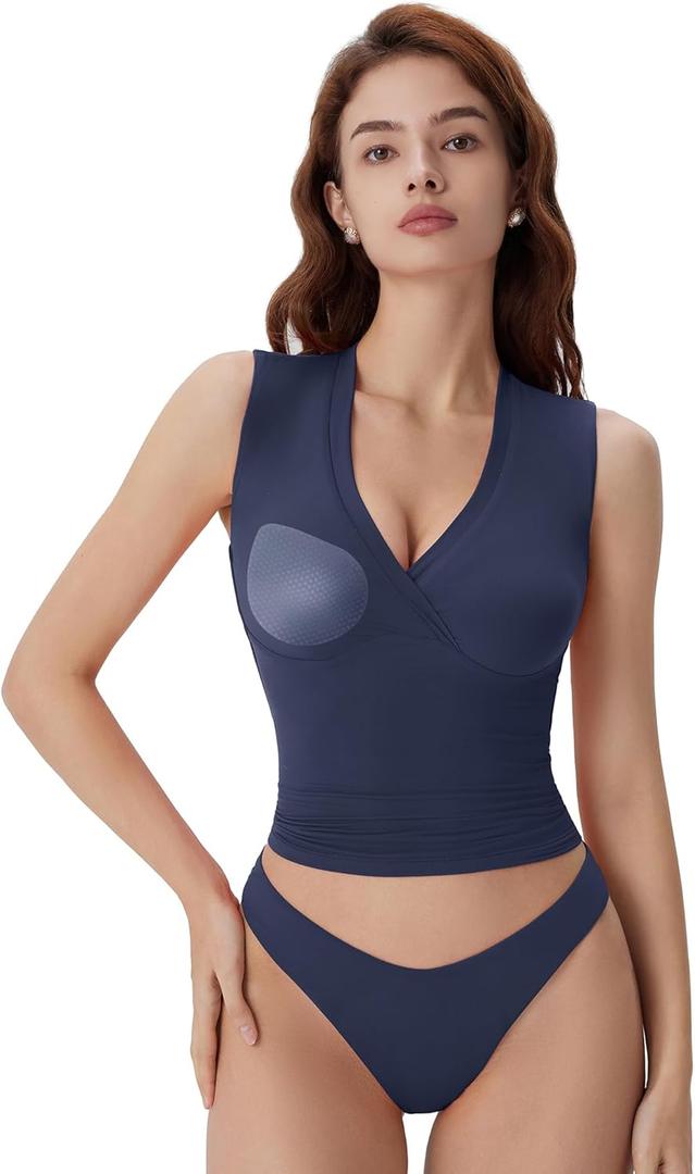 SUUKSESS Women Built in Bra V Neck Tank Tops Double Lined Summer Going Out Camisole Tops, M
