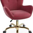 Vanity Chair with Wheels, Cute Home Office Desk Chairs Adjustable Height for Living Bedroom, Small Modern Fluffy Velvet Makeup Chair with Back for Girls (Rose Red)