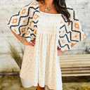 SELINK Womens A-Line Summer Flowy Pleated Casual Dresses Short Sleeve Square Neck Western Aztec (White)