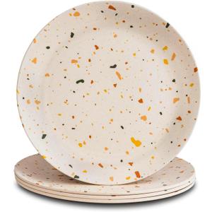 Nook Theory 4 Pack Reusable Bamboo Plates - Non-Toxic Toddler and Kids Plate, Dishwasher Safe, Not Microwavable Dinnerware (Celebration 8")