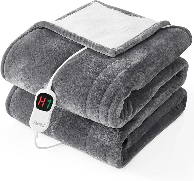 Electric Heated Blanket Twin - 62"x84" Heating Bed Blankets Throw with 10 Heating Levels 8 Hours Auto Off Fast Heating Over-Heated Protection Ultra Soft Warm Flannel ETL Certified Grey