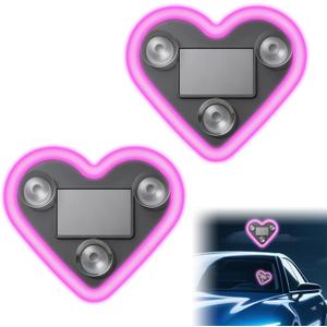 Car LED Ambient Light - Solar-Powered Heart-Shaped LED Neon Light for Night Driving, IP65 Waterproof, 5 Modes, Romantic Gift for Christmas, Valentine's Day, Anniversary, Date Night (2Pcs Pink)