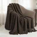 Knit Throw Blanket Fluffy Fuzzy Soft Lightweight Cozy Farmhouse Tassels Chunky Knitted Throws for Couch Sofa Bed (Brown, 50"x60")