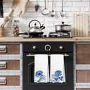 Navy Blue Kitchen Hand Towels, Cottagecore Floral Dish Towels for Kitchen, Blue Tulip Poppy Rose Flower Hand Towel Decorative Set, Cottagecore Flower Bathroom Decor