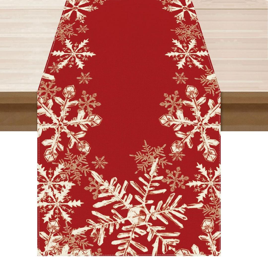 XCHI Red Snowflakes Winter Christmas Xmas Table Runner Table Decoration for Home Kitchen Dining Holiday Decor 13x72 Inch