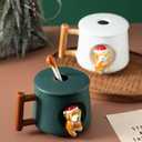 DIHOclub Ceramic Coffee Mug with Lid and Matching Spoon,Novelty 3D Golden Retriever Pattern Mug for Tea Milk Chocolate Juice,Cute Cup for Dog Lovers,Perfect Christmas Gifts-14 Ounces (green)