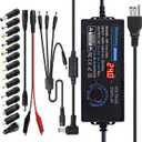 Universal Power Supply 3V~24V 6A 144W Adjustable Variable 3V 5V 9V 12V 18V 20V 24V AC/DC Adapter Charger, 100V-240V AC to DC Converter with 14 Tips, Polarity Converter and 4-Way Power Splitter Cable