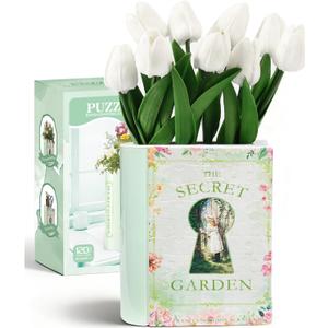 3D Puzzle Vase for Adults Kids, 120 Pcs Puzzle Book Vase for Flowers, Arts and Crafts for Kids 4-6, Adults, Girls, Cute Unique Vases for Book Shelf Decor, Books Lover Gifts for Women(Secret) (Garden)