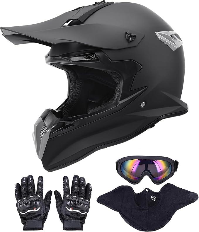 OUMURS Adult Motocross Dirt Bike Helmet with Goggles, Gloves & Mask Dirt Bike ATV Helmet for Unisex-Adult Men Women Adjustable Sun Visor DOT/FMVSS-218 Off-Road Motorcycle Helmet UTV Helmet Downhill,XL
