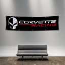 Banner Flag Compatible With Corvette Skull For Fans (2x8ft ,Heavy Duty, Durable 150D Polyester) Brass Grommets Flag For Outdoor Garage Man Cave