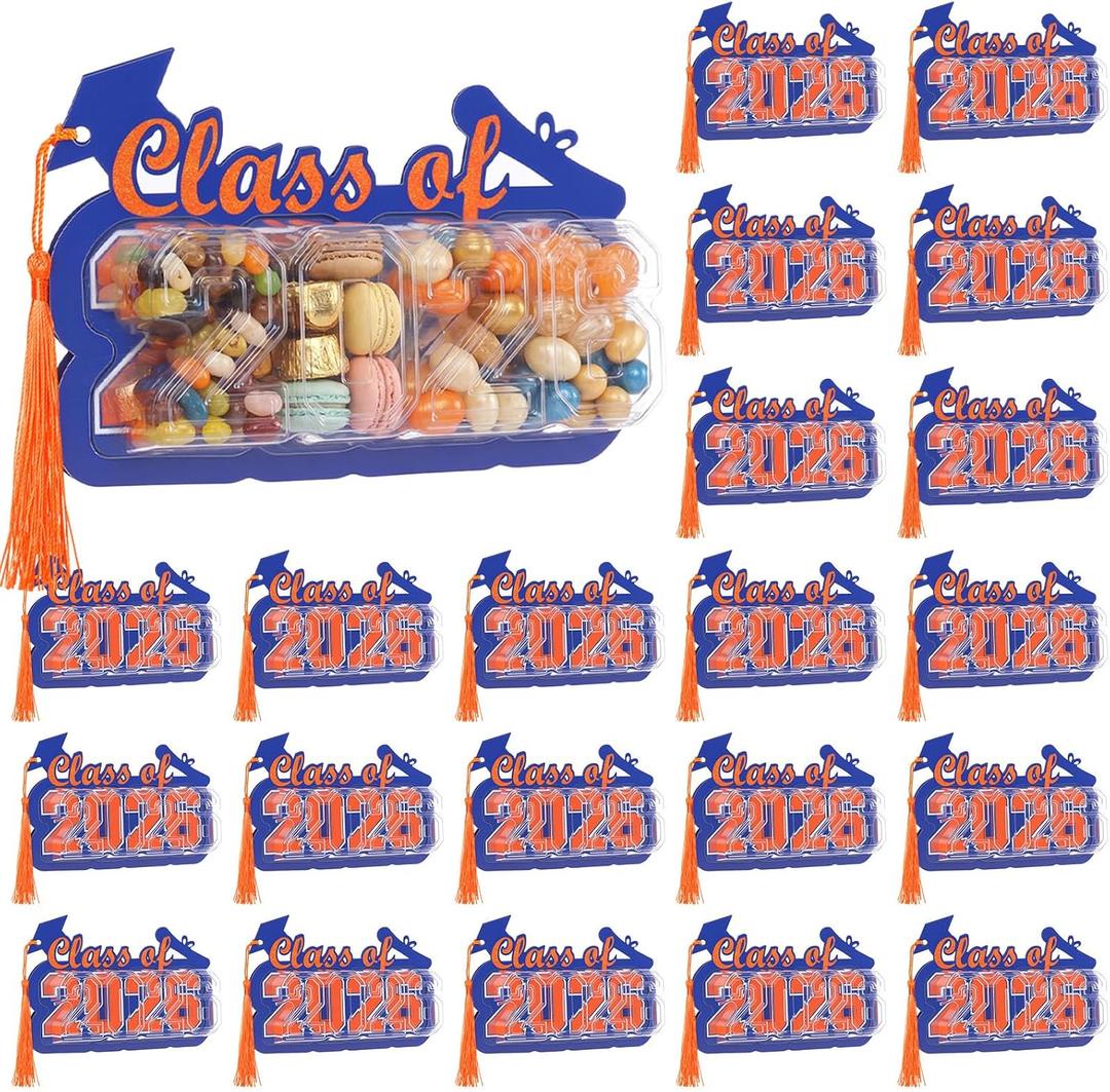 Motiskyy 30 Pack 2026 Graduation Candy Card Class of 2026 Grad Party Favor Supplies Candy Dome Greeting Card with Tassel Chocolate Holder College High School Graduate Gift Box DIY(Blue,Orange)