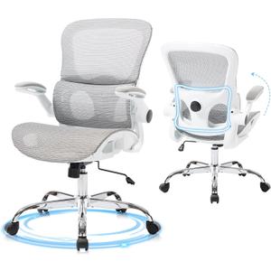 Office Chair, Ergonomic Desk Chair with Adjustable High Back 2D Lumbar Support Flip-up Armrests, Executive Breathable Mesh Comfy Swivel Rolling Computer Task Chair for Home Office Study Work Gaming