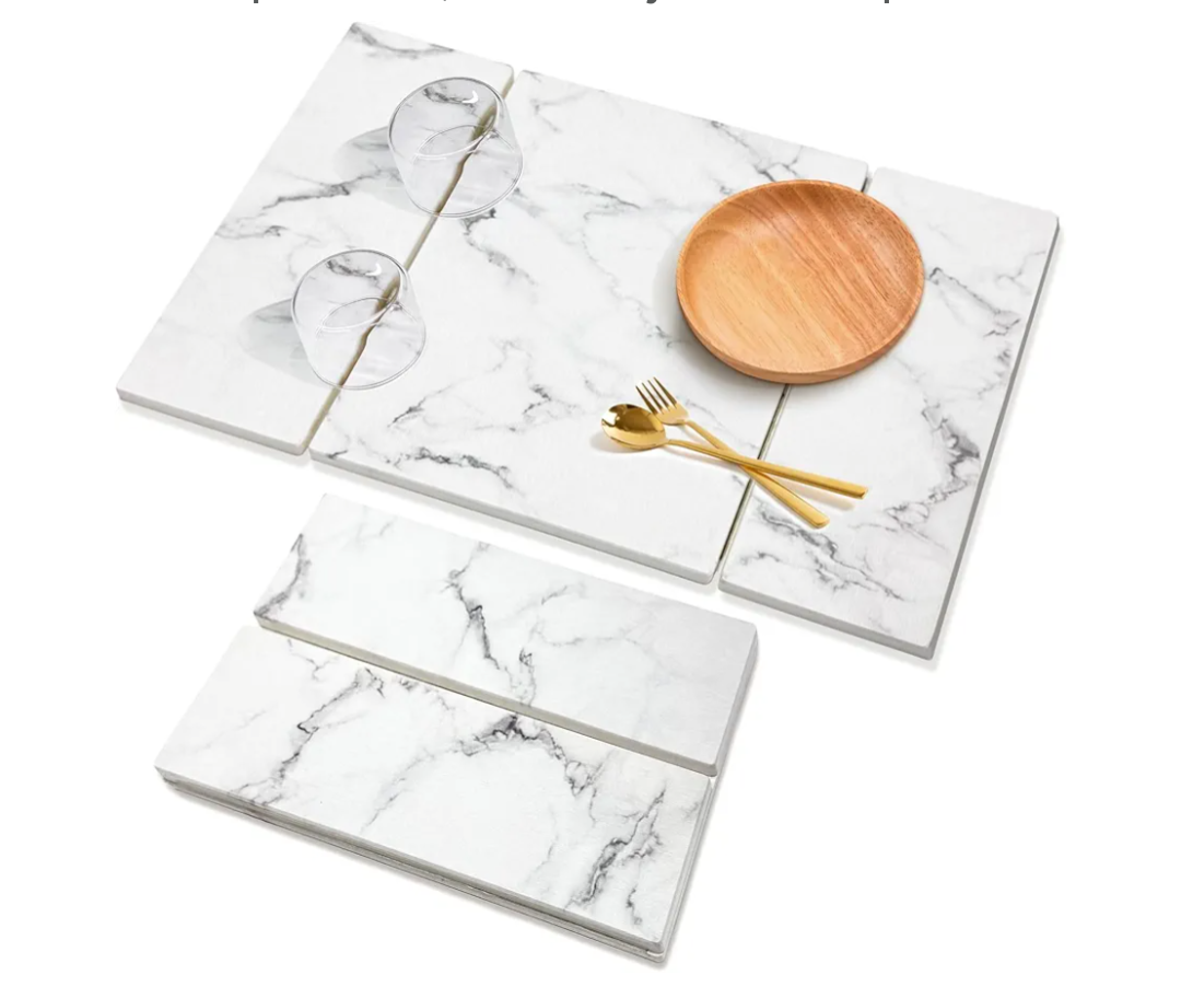 Large Stone Dish Drying Mat for Kitchen Counter, Ecofriendly, Instant Drying Pad,Diatomaceous Earth Water Absorbing Mat, Foldable and Super Absorbent Dish Drying Stone Mat, 24"×16", Light Gray