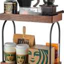 2-Tier Coffee Station Organizer for Countertop, Acacia Wooden Coffee Bar Organizer Countertop Storage for Bathroom, Kitchen, Holiday Decorations