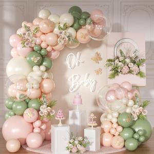 Pink and Sage Green Balloon Arch Kit 131 Pcs Dusty Pink Green Balloons Different Size for Wedding Birthday Baby Shower Gender Reveal Decorations