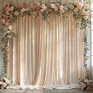 10x10ft Wrinkle Free Backdrop Curtain for Parties Soft Fabric Drapes Wedding Cream Curtain Backdrop for Birthday Party Decorations Background for Photography 5x10ft, 2 Panels