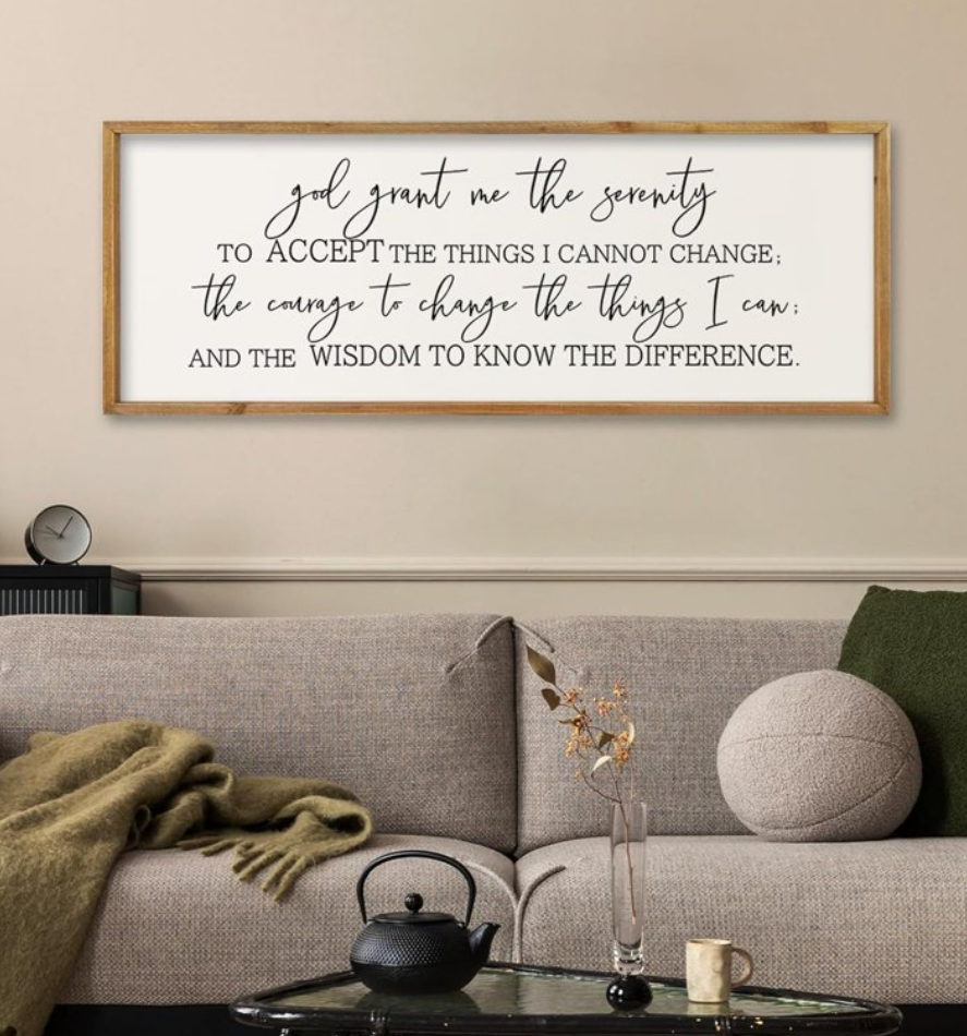 Comurdyo Bible Verse God Grant Me Prayer Wall Decor Art 32"×12" Large Serenity Prayer Sign Christ Religious Jesus Scripture for Simple Rustic Living Room Wood Framed Plaque Wall Hanging (Wood)