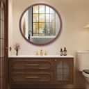 Round Walnut Woodgrain Frame Wall Mirror 20" Farmhouse Decorative Mirrors
