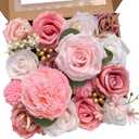 4 x Artificial Cake Flowers, Pink Fake Flowers Silk Peony Roses Flowers with Stems Wedding Bridal Bouquets for Table Centerpieces Floral Arrangement Arch Home Decoration