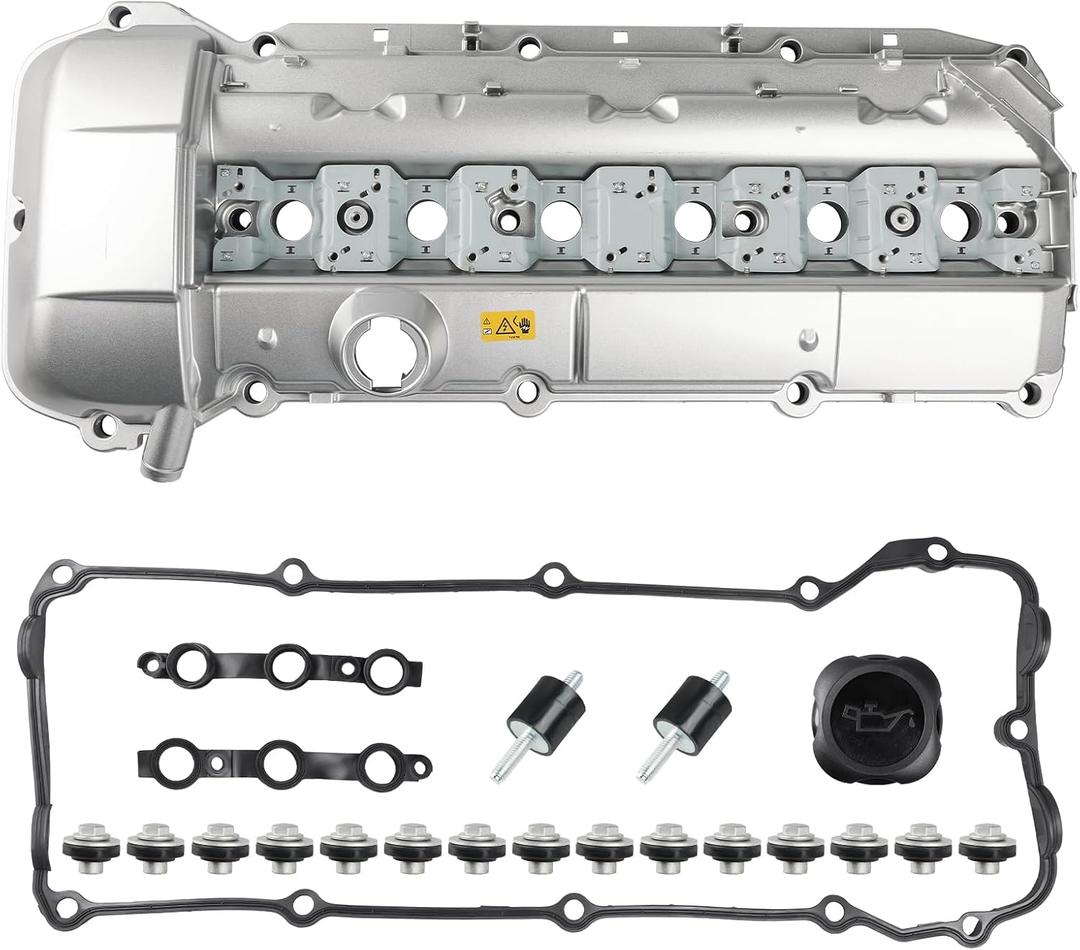WATERWICH Aluminium Valve Cover kit Compatible with BMW 323i 325i 328i 330i 525i 528i 530i X5 Z3 M52 2.5L 2.8L/ M54 2.5L 3.0L Replacement for 11121432928