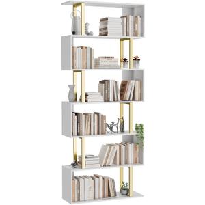Gadroad 6-Tier Geometric Bookcase,S Shaped Bookshelf, Wood Decorative Storage Shelving, Modern Freestanding Display Shelves, Tall Book Shelf Unit for Living Room Bedroom (27.56"W x 74.2"H, Gold)