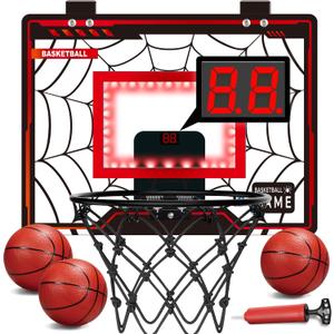 Toys for Ages 8-13, Basketball Hoop Indoor, Mini Basketball Hoop for Boys and Adults with Cool LED Lights Boys Gifts Basketball Toys Gifts Room Accessories for Teen Boy 8 9 10 11 12 (Medium, BLACK+RED)