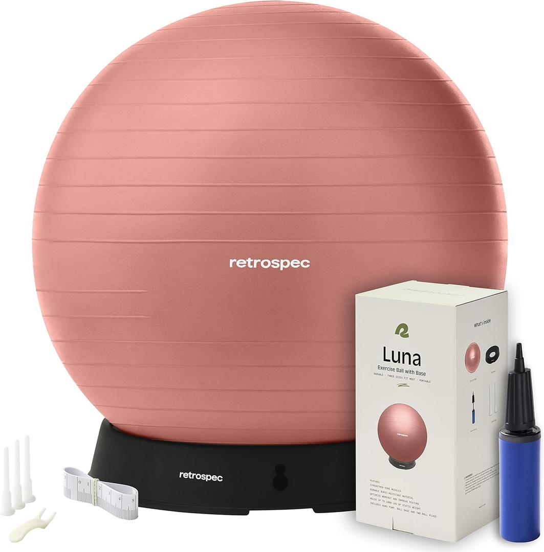 Retrospec Luna Exercise Ball with Pump - Anti-Burst Fitness Equipment for Yoga, Core Training & Stability - Home Gym Swiss Ball for Office & Pregnancy, 55cm, Rose