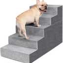 Heeyoo Dog Stairs for Small Dogs,5-Step Dog Steps for High Bed and Couch, High-Density Foam Pet Steps with Supporting Board, Non-Slip Removable Washable Cover, Grey