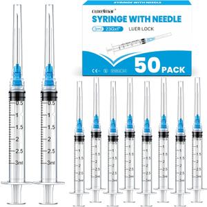 3ml/cc 23G 1 inch Industrial Scientific Accessories, Refilling Liquid for Lab Use Individually Wrapped. (Blue, 50p)