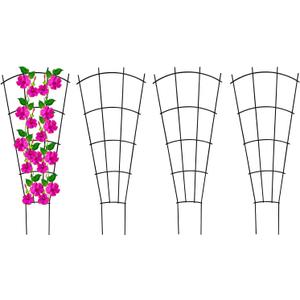 Mklsit 4 Pack 23'' Plant Trellis for Potted Climbing Plants Indoor, Outdoor Metal Garden Trellis for Climbing Plants Houseplants Flowers Vine Ivy, Fan Shape, Black