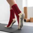 Aimery 4 Pairs Mens Grip Soccer Socks Non Slip Grippy Women Socks for Football Basketball Sports (Red)