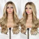 Dirty Blonde Lace Front Wig 13x4 Pre Plucked Synthetic Wigs for Women Highlight Omber Blonde Body Wave Heat Resistant Hair 22 Inch for Cosplay Daily Party Use