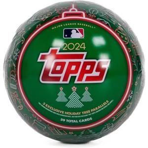 2024 Topps Baseball Holiday Tin - 59 Cards, Including Holiday Image Variation, Metallic Tree Parallels, Rookie Cards, Relics & Autographs