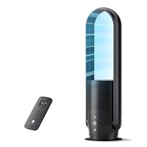 U ULTTY Bladeless Tower Fan and Air Purifier in one, Quiet Tower Fan with Remote, Touch, 9 Speeds, 8H Timer, HEPA Filter 99.97%, 90° Oscillation Fans, Floor Fans Powerful for Home Office Room, Black