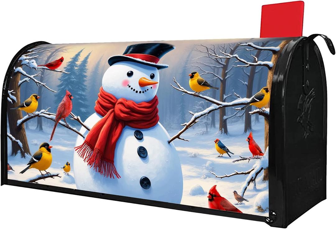 Winter Cardinal Birds Mailbox Cover - Magnetic Standard Size 18" X 21" - Christmas Snowman Mailbox Cover Decor for Home Garden Yard Post Letter Box