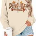 Happy Thanksgiving Sweatshirts for Women Pumpkin Letter Graphic Shirts Fall Thankful Long Sleeve Pullover Tops (Medium, Apricot-2)