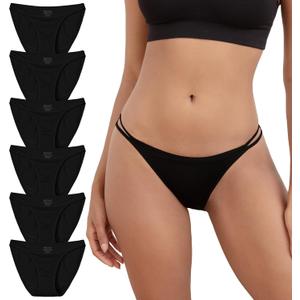 INNERSY String Bikini Panties for Women Sexy Silky Cheeky Underwear 6-Pack (Medium, Pure Black)