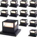 Viewsun 12 Pack Solar Post Cap Lights, Outdoor Garden Solar Powered Fence Post Cap Lights with SMD LEDs Waterproof Light Decorative for Fence Deck or Patio Decor, Fits 4x4, 5x5 or 6x6 Wooden Posts (Black)