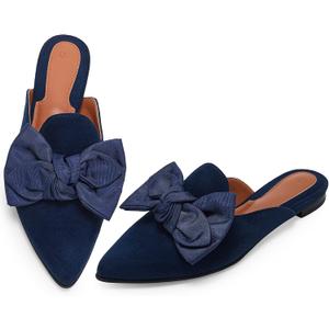 Rilista Mules for Women Slip On Comfortable Pointed Toe Womens Loafers Women's Flats for Women's Mules & Clogs (Blue, M)