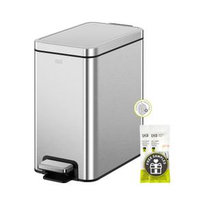 EKO Small Bathroom Trash Can with Lid Soft Close, Step Pedal, 6 Liter / 1.6 Gallon Stainless Steel Garbage Can with Removable Inner Bucket, Anti-Fingerprint Finish (Silver)
