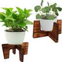 Plant Stand Indoor, Short Plants Holder for 5-15 Inch Pot, Brown Wooden Flower Pot Stand for Indoor Plants, Small Single Floor Plant Stand, Wood, 2 PCS
