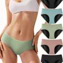 TIICHOO Period Underwear for Women Heavy Flow Soft Menstrual Panties Teens Ladies Leakproof Incontinence 5 Pack (X-Small, 2 Black/1 Turquoise Green/1 Rose Gold/1 Matcha Green)