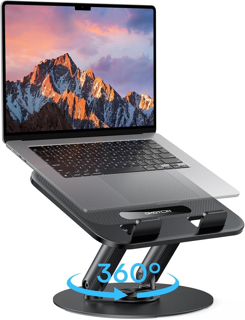 OMOTON Laptop Stand with 360 Rotating Base, Ergonomic Laptop Riser for Collaborative Work, Easy Storage, Fits MacBook/All Laptops up to 14 inches, Black