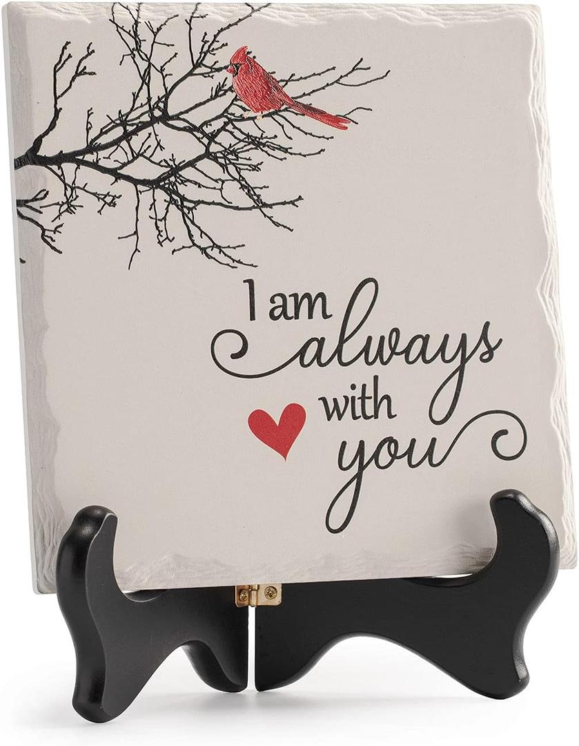 LukieJac Red Cardinal Gifts Decor Condolence Memorial Gifts For Loss Of Mother Father Husband In Loving Memory Funeral Remembrance Memory Plaque Wooden Stand Bereavement Grief Gifts For Loss Of Mom (I Am Always With You)
